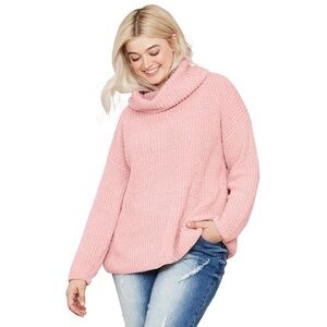 Ellos Soft Pink Chenille Turtleneck Sweater - Size 26/28